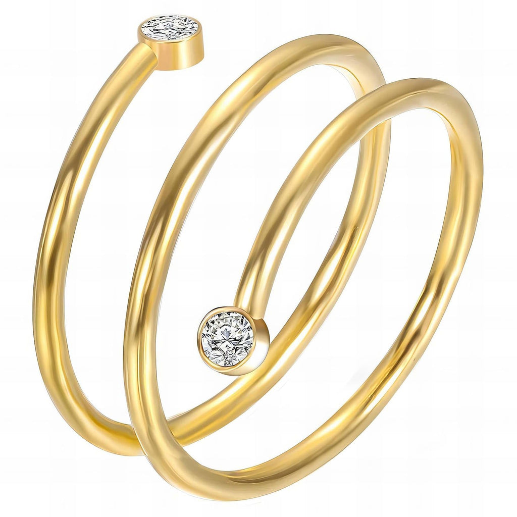 Gold Plated Ring with Zirconia Inserts featuring a sleek open band design. Lightweight and waterproof, ideal for daily wear and lasting style.